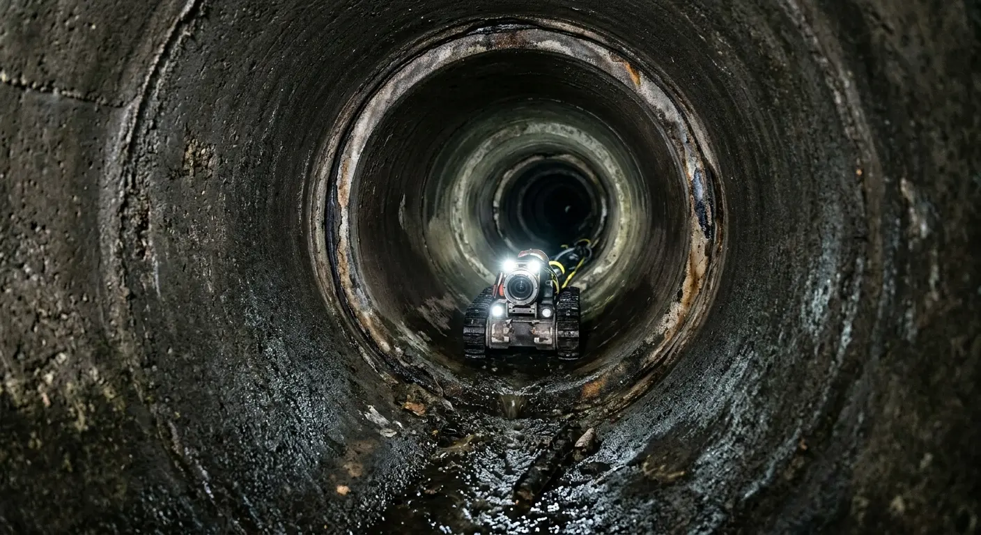 Robotic sewer camera inspecting pipe interior for Drain Snake Service in Pineville